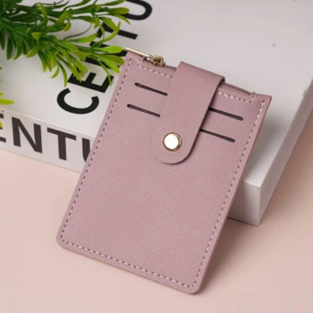 Solid Trendy Card Holder Buckle Vertical Design, Lavender